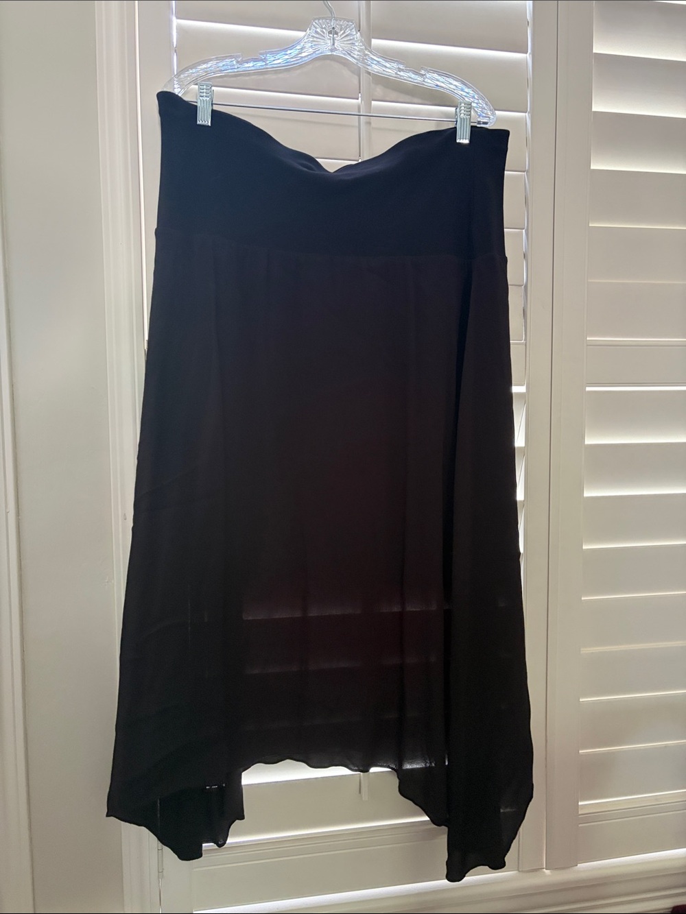 CAbi Black Knit and Chiffon High-Low Skirt